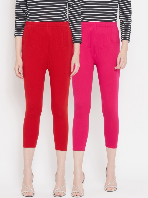 

Tulsattva Women Pack Of 2 Solid Leggings, Fuchsia