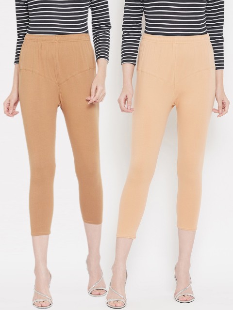 

Tulsattva Women Pack Of 2 Solid Three-Fourth Length Leggings, Brown