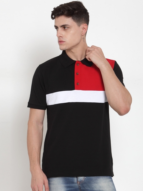

Kalt Men Black Colourblocked Polo Collar T-shirt