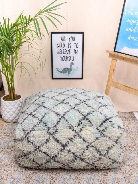 

Tistabene White & Black Embroided Morrocan Furry Pouf