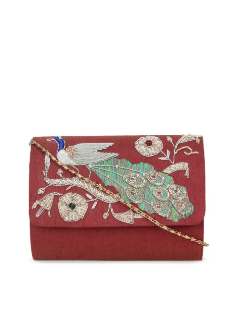 

Spice Art Maroon & Green Embellished Embellished Clutch
