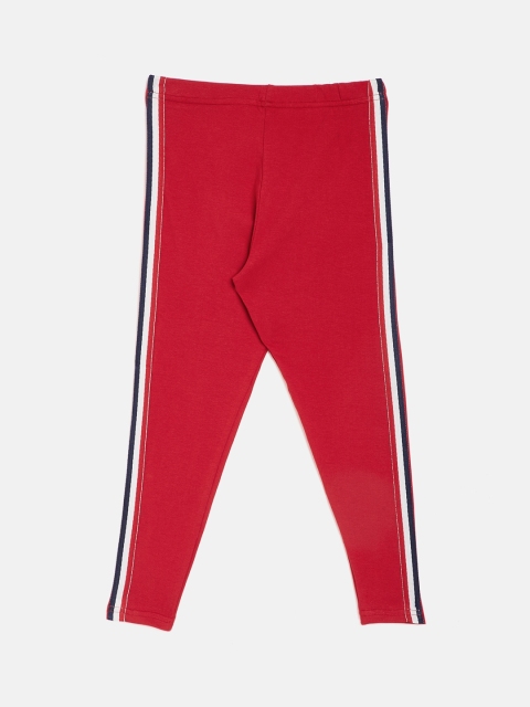 

ALIZA Girls Red Ankle-Length Leggings With Side Striped