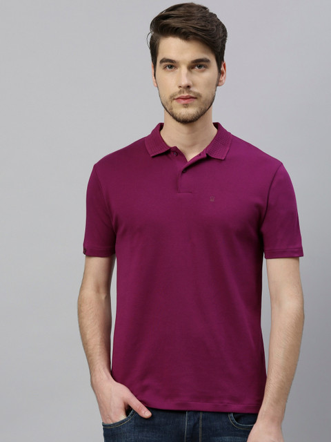 

RARE RABBIT Men Purple Solid Polo Collar T-shirt