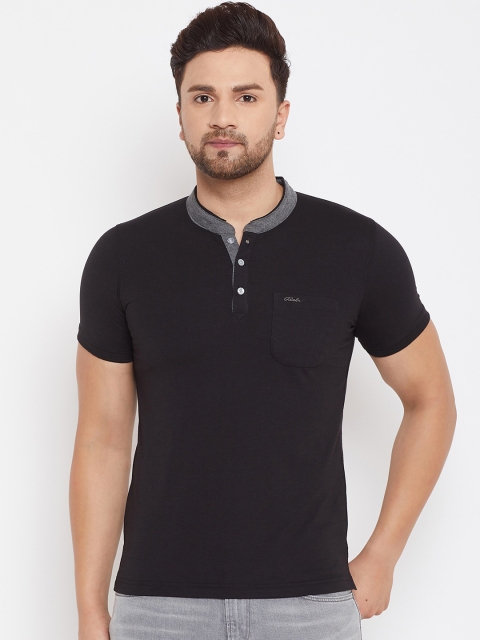 

Adobe Men Black Solid Mandarin Collar T-shirt