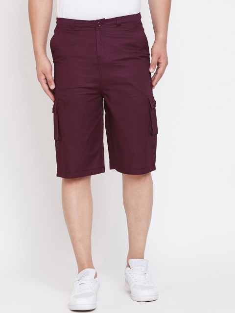

Hypernation Men Maroon Solid Regular Fit Cargo Shorts