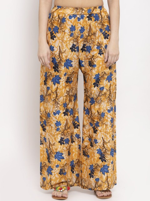 

TAG 7 Women Yellow & Blue Printed Flared Palazzos