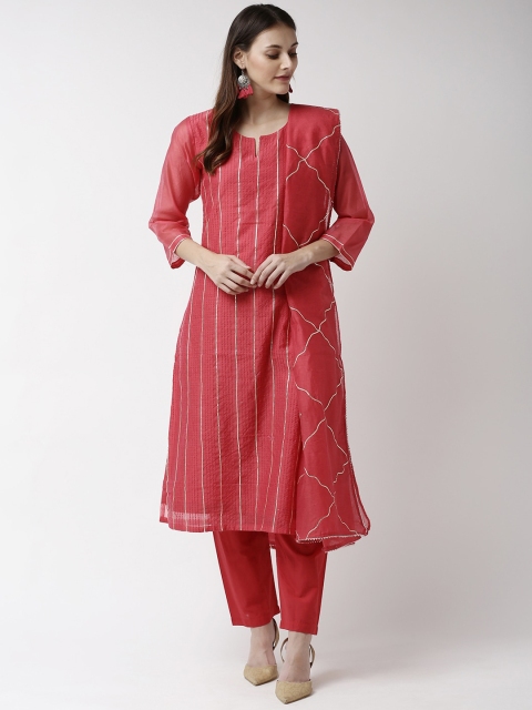 

Soch Women Red & Gold-Coloured Embroidered Kurta with Trousers & Dupatta