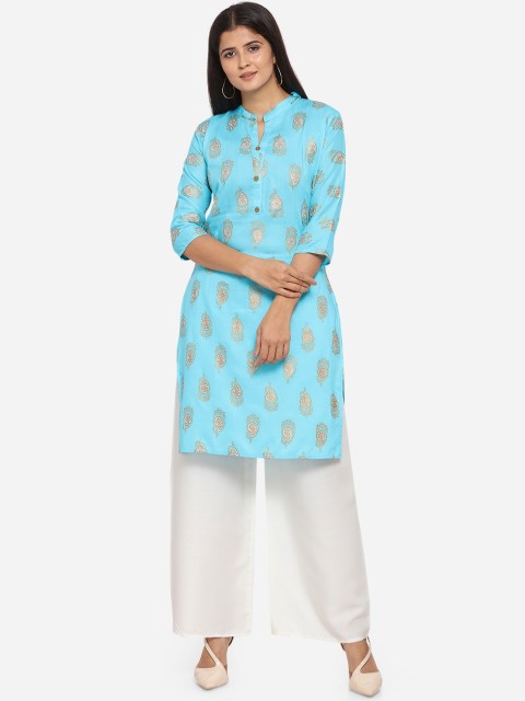 

SHEEYA Women Turquoise Blue & White Paisley Print Kurta with Palazzos