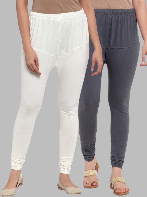 

Jompers Women Pack Of 2 Solid Churidar-Length Leggings, Off white