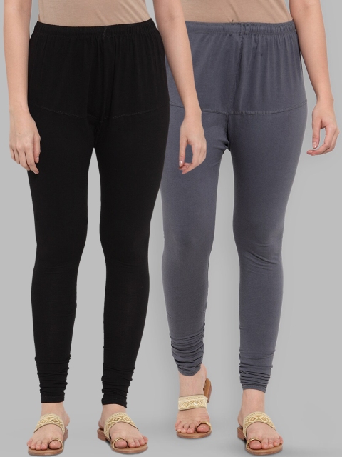 

Jompers Women Pack Of 2 Solid Churidar-Length Leggings, Black