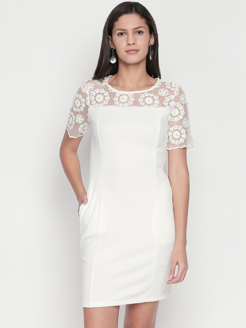 

Forever Glam by Pantaloons Women White Self Design Sheath Dress