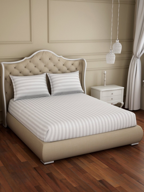 

SPACES White & Grey Striped 210 TC Cotton 1 King Bedsheet with 2 Pillow Covers