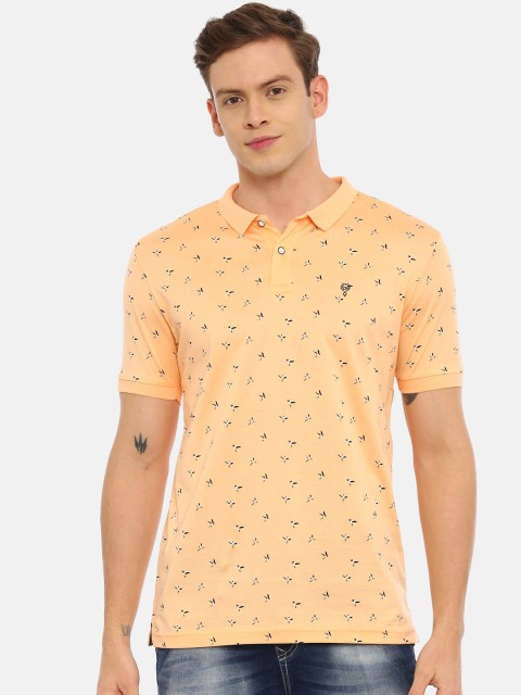 

Classic Polo Men Orange & Navy Blue Printed Polo Collar T-shirt