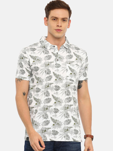 

Classic Polo Men White & Grey Floral Printed Polo Collar T-shirt