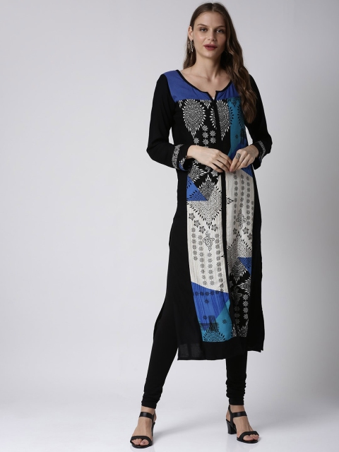 

Soch Women Black & Blue Printed Kurta with Churidar