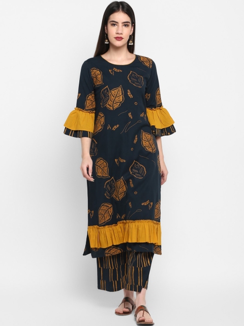

Aprique FAB Women Black & Mustard Yellow Printed Kurta with Palazzos