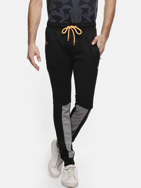 

Ajile by Pantaloons Men Black & Grey Colourblocked Slim-Fit Joggers