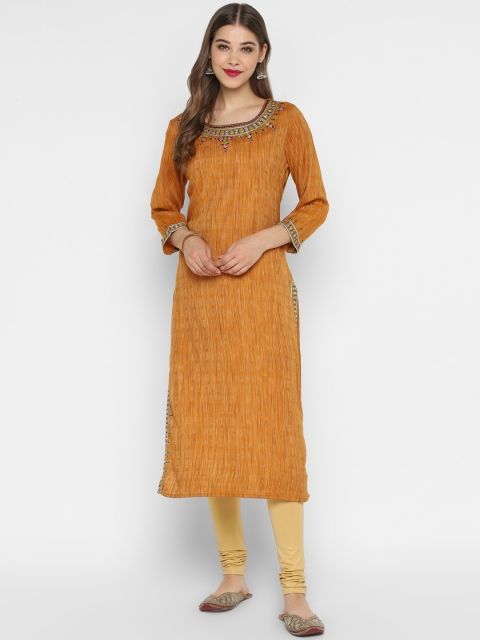 

CHRISTEENA Women Mustard Yellow Printed Straight Kurta
