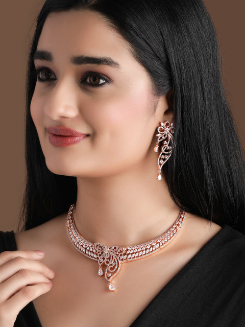 

Rubans Rose Gold-Plated White CZ-Studded Handcrafted Jewellery Set