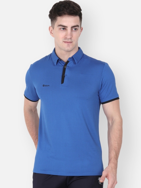 

VEGA Men Blue Solid Polo Collar T-shirt