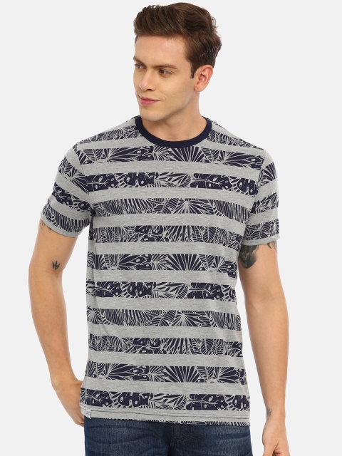 

Classic Polo Men Navy Blue & Grey Striped Round Neck T-shirt