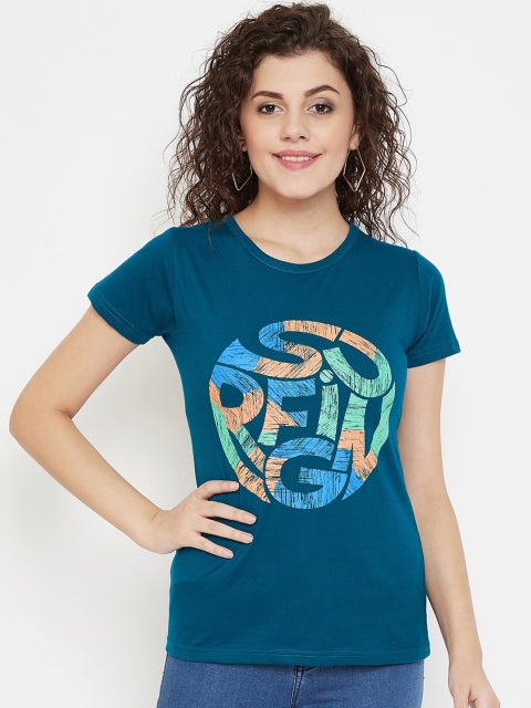 

Purple Feather Women Blue Printed Round Neck T-shirt