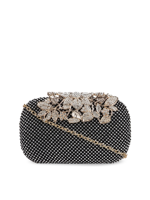 Rocia Black & Silver-Toned Embellished Box Clutch