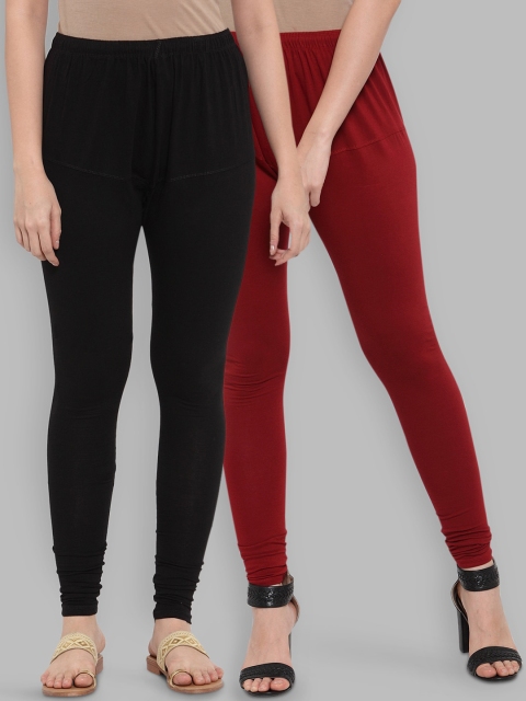 

Jompers Women Pack Of 2 Solid Churidar-Length Leggings, Black