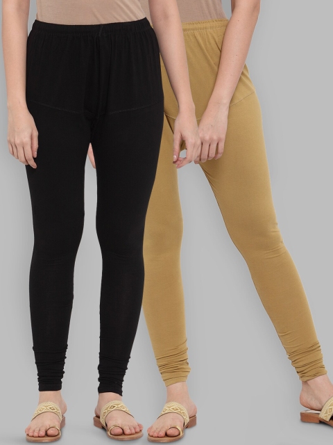 

Jompers Women Pack Of 2 Solid Churidar-Length Leggings, Black
