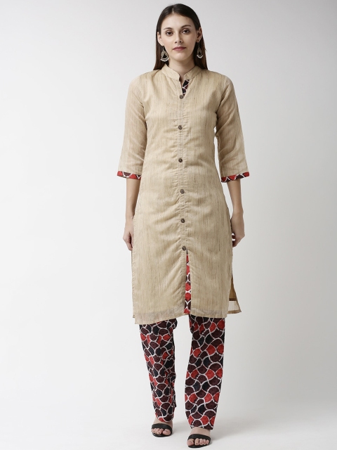 

Soch Women Beige Solid Kurti with Trousers