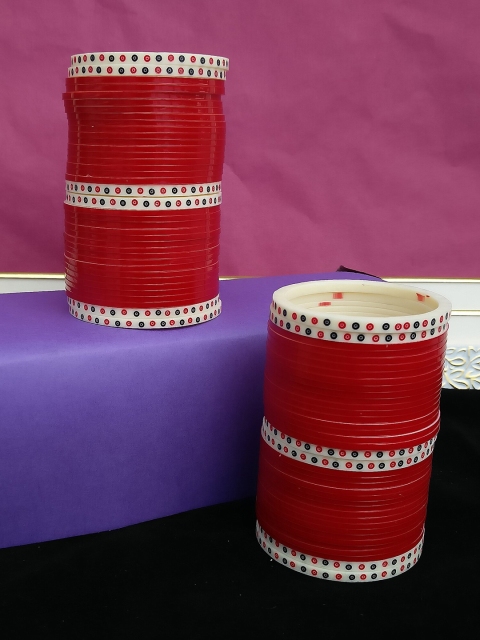 

LUCKY JEWELLERY Set Of 2 Red & Off-White Punjabi Chura Bridal Wedding Bangles