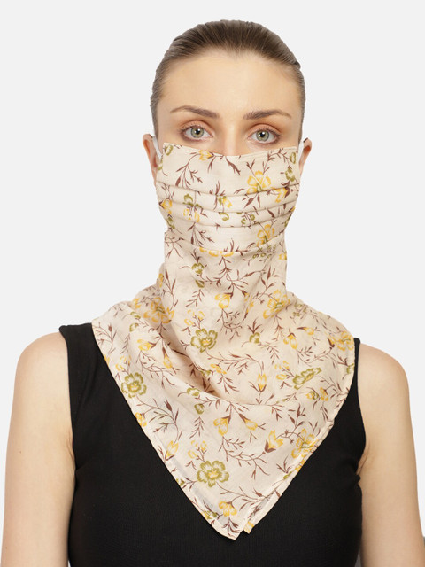 

Anekaant Women Beige & Yellow Printed Cotton Reusable 3-Ply Scarf Style Cloth Mask