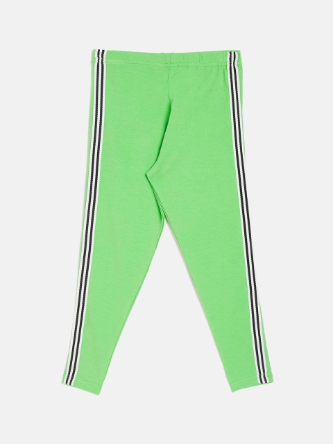 

ALIZA Girls Lime Green Ankle-Length Leggings With Side Striped