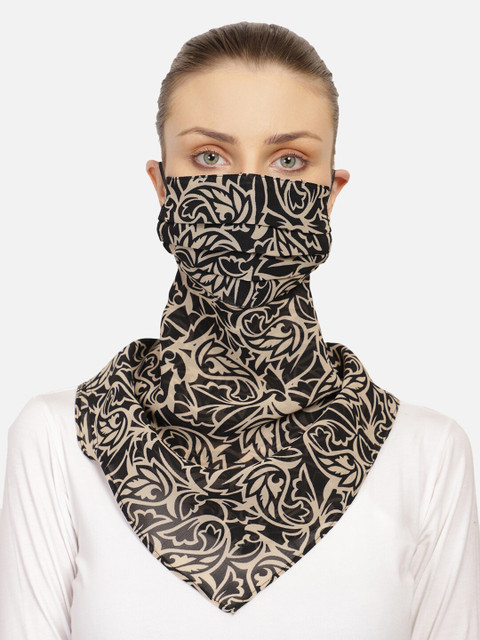 

Anekaant Women Black & Beige Printed Cotton Reusable 3-Ply Scarf Style Cloth Mask