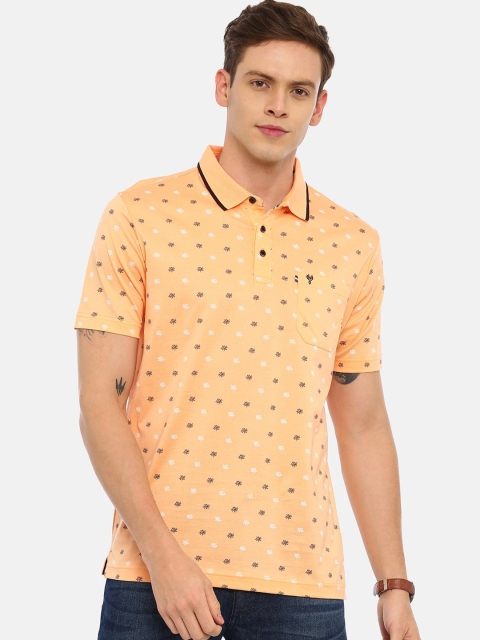 

Classic Polo Men Orange Printed Polo Collar T-shirt