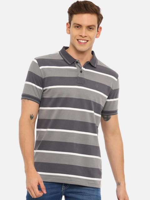 

Classic Polo Men Grey & White Striped Polo Collar T-shirt
