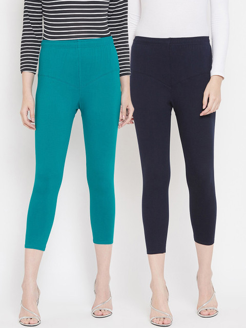 

Tulsattva Women Pack Of 2 Solid Three-Fourth Length Leggings, Navy blue