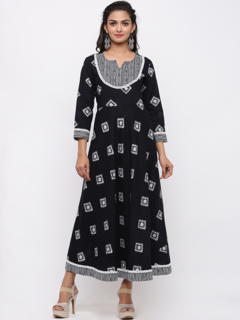 

FABRIC FITOOR Women Black & White Embroidered Anarkali Kurta