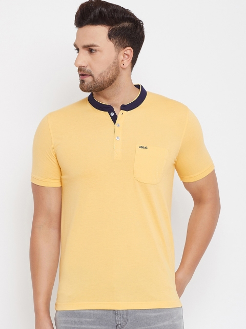 

Adobe Men Yellow Solid Mandarin Collar T-shirt