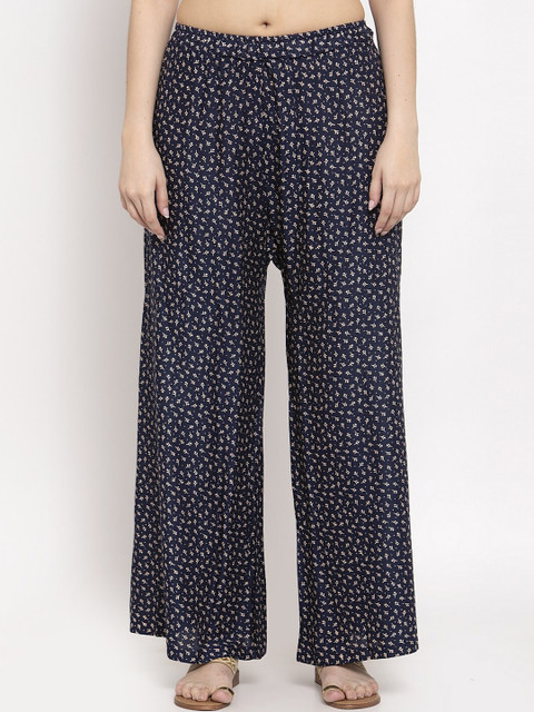 

TAG 7 Women Navy Blue Printed Flared Palazzos