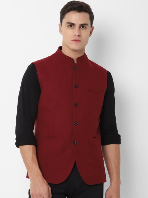 

Allen Solly Men Maroon Solid Woven Nehru Jacket