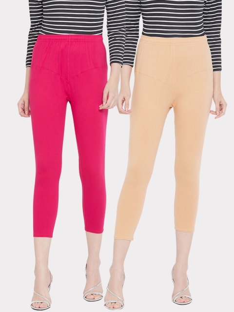 

Tulsattva Women Pack Of 2 Solid Three-Fourth Length Leggings, Fuchsia