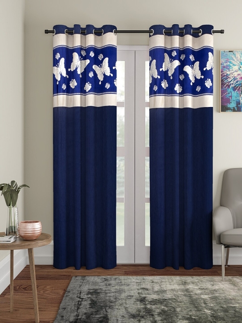 

VRINDA Navy Blue & Off-White Set of 2 Door Curtains