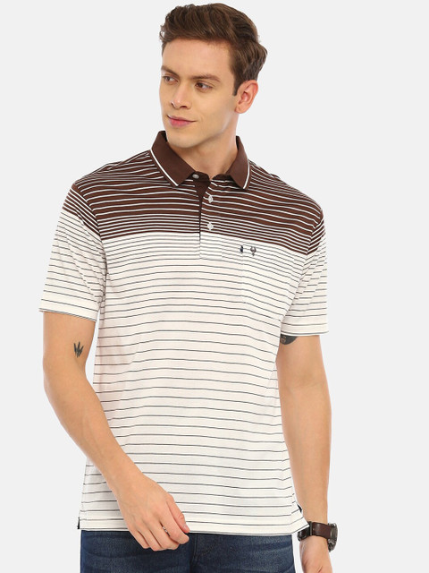 

Classic Polo Men White & Brown Striped Slim Fit Polo Collar T-shirt