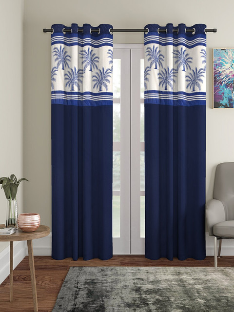 

VRINDA Navy Blue & White Set of 2 Door Curtains