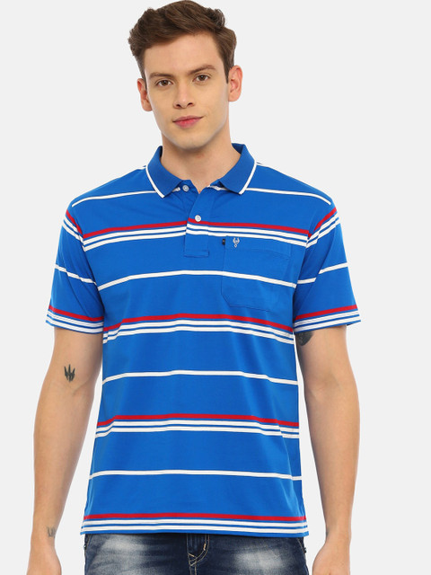 

Classic Polo Men Blue & White Striped Polo Collar T-shirt
