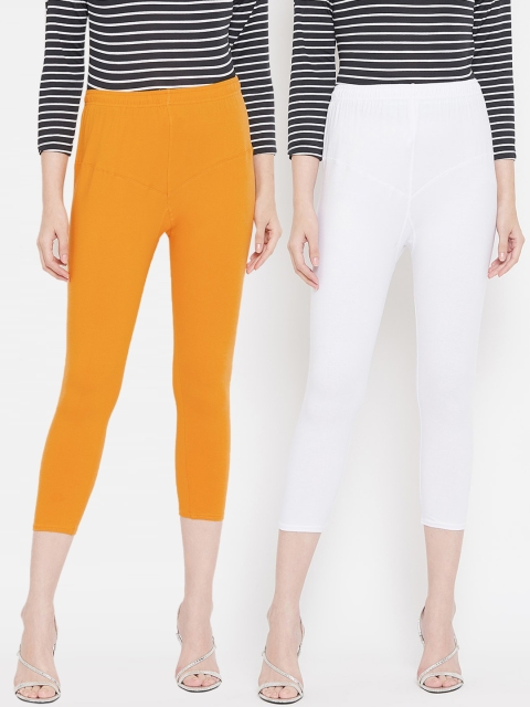 

Tulsattva Women Pack Of 2 Solid Three-Fourth Length Leggings, White