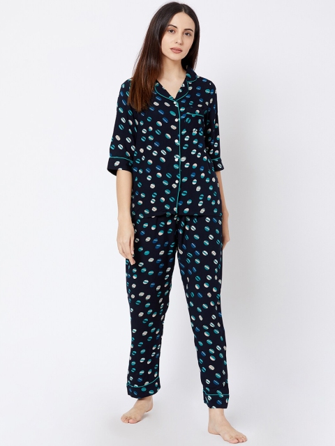 

Sweet Dreams Women Navy Blue & Off-White Printed Night suit