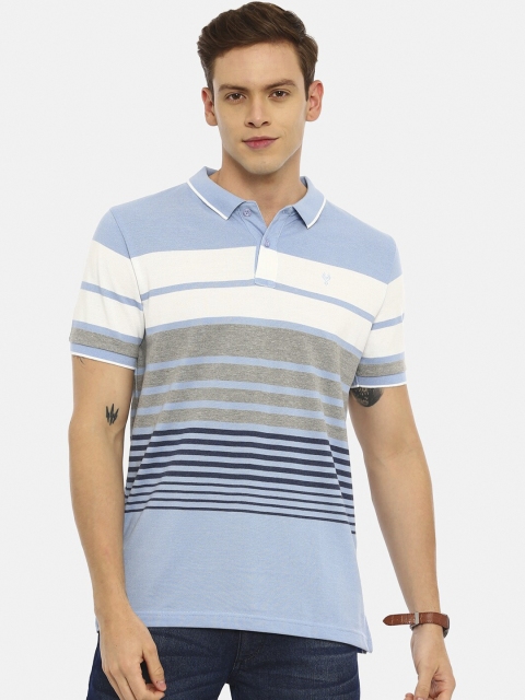 

Classic Polo Men Blue & White Striped Polo Collar T-shirt