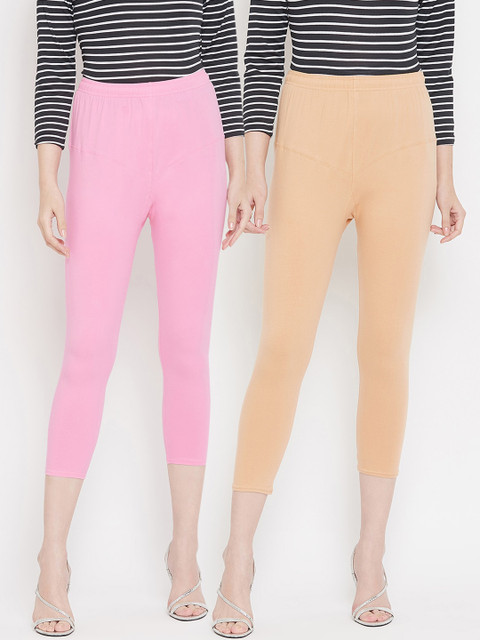 

Tulsattva Women Pack Of 2 Solid Three-Fourth Length Leggings, Pink